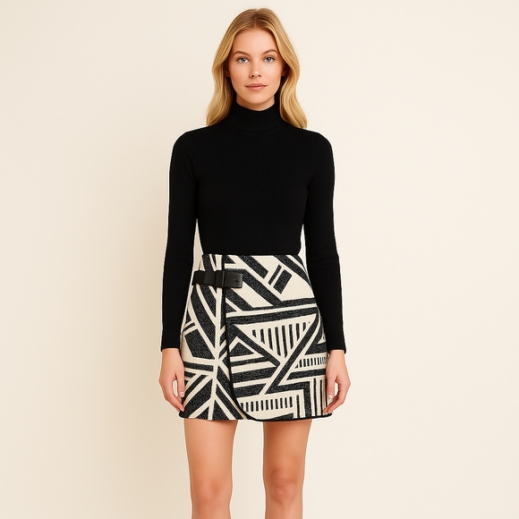 Zara Dresses & Skirts - Zara Black and White Geometric Print Mini Skirt Faux Wrap  M